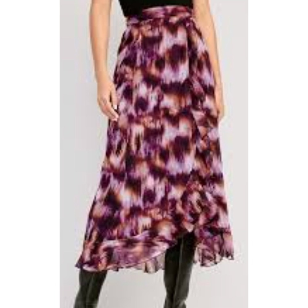Old Navy Ruffle Chiffon Maxi Skirt Womens Small Purple Abstract Boho Chic